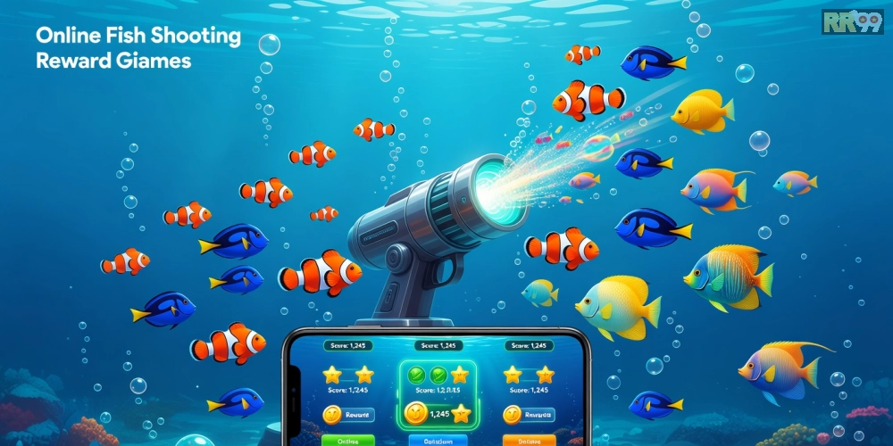 Hình minh họa trò chơi bắn cá đổi thưởng rr99 với giao diện sống động và phần thưởng hấp dẫn