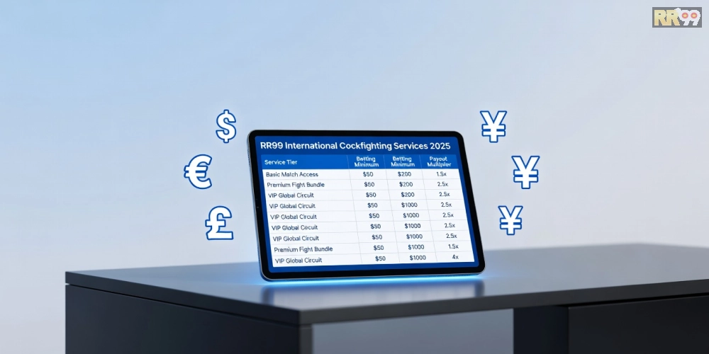 Bảng giá dịch vụ đá gà quốc tế RR99 cập nhật năm 2025.
