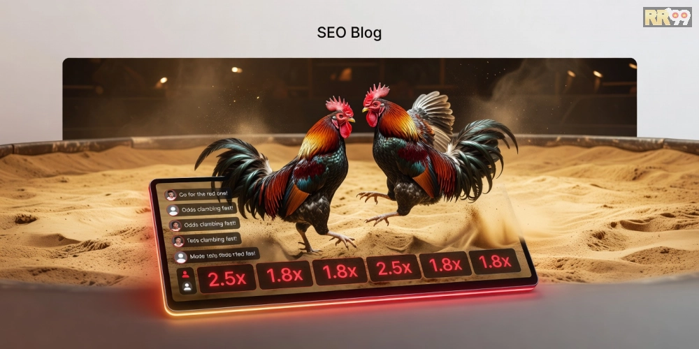 Minh họa khái niệm đá gà chọi rr99 với hình ảnh trường gà hiện đại