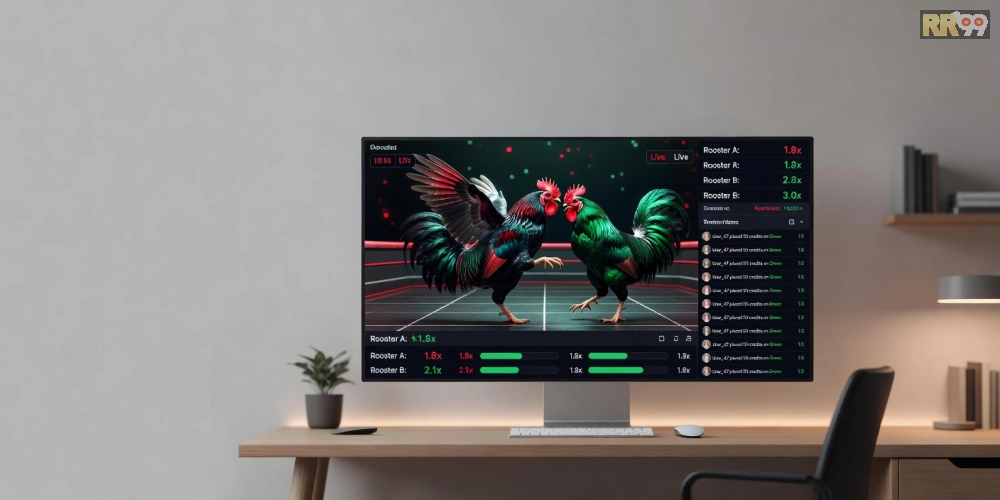 Hình minh họa khái niệm đá gà online rr99 với giao diện cá cược hiện đại.