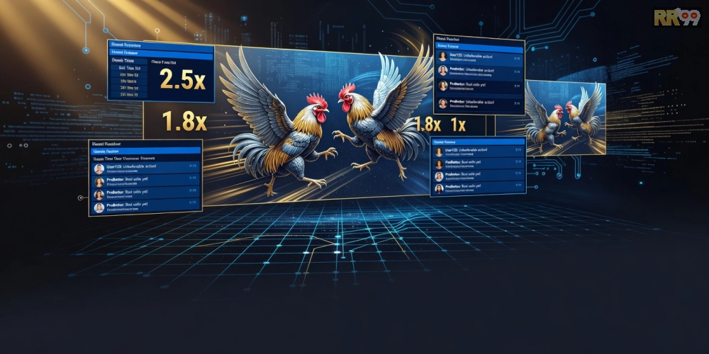 Hình ảnh top nền tảng đá gà online rr99 uy tín với các trận đấu hấp dẫn.