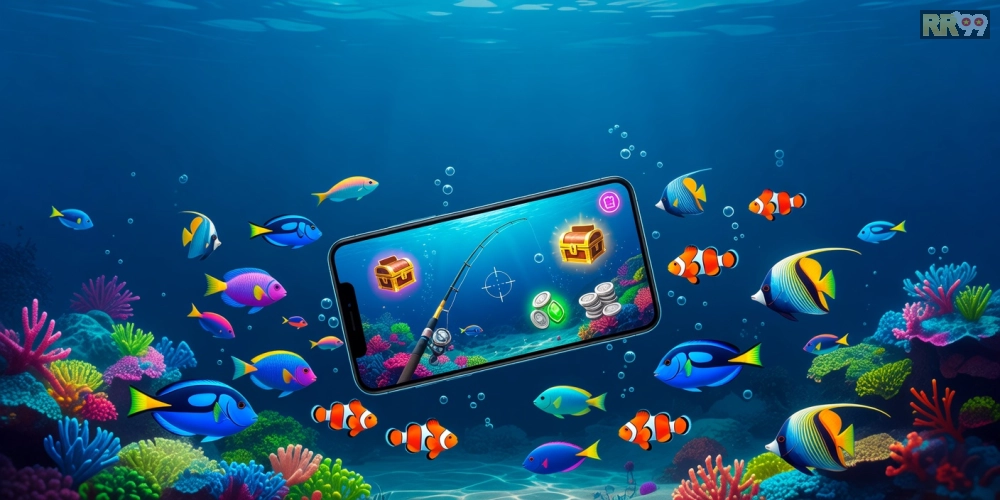 Minh họa khái niệm tải game bắn cá online rr99 với giao diện đại dương sống động